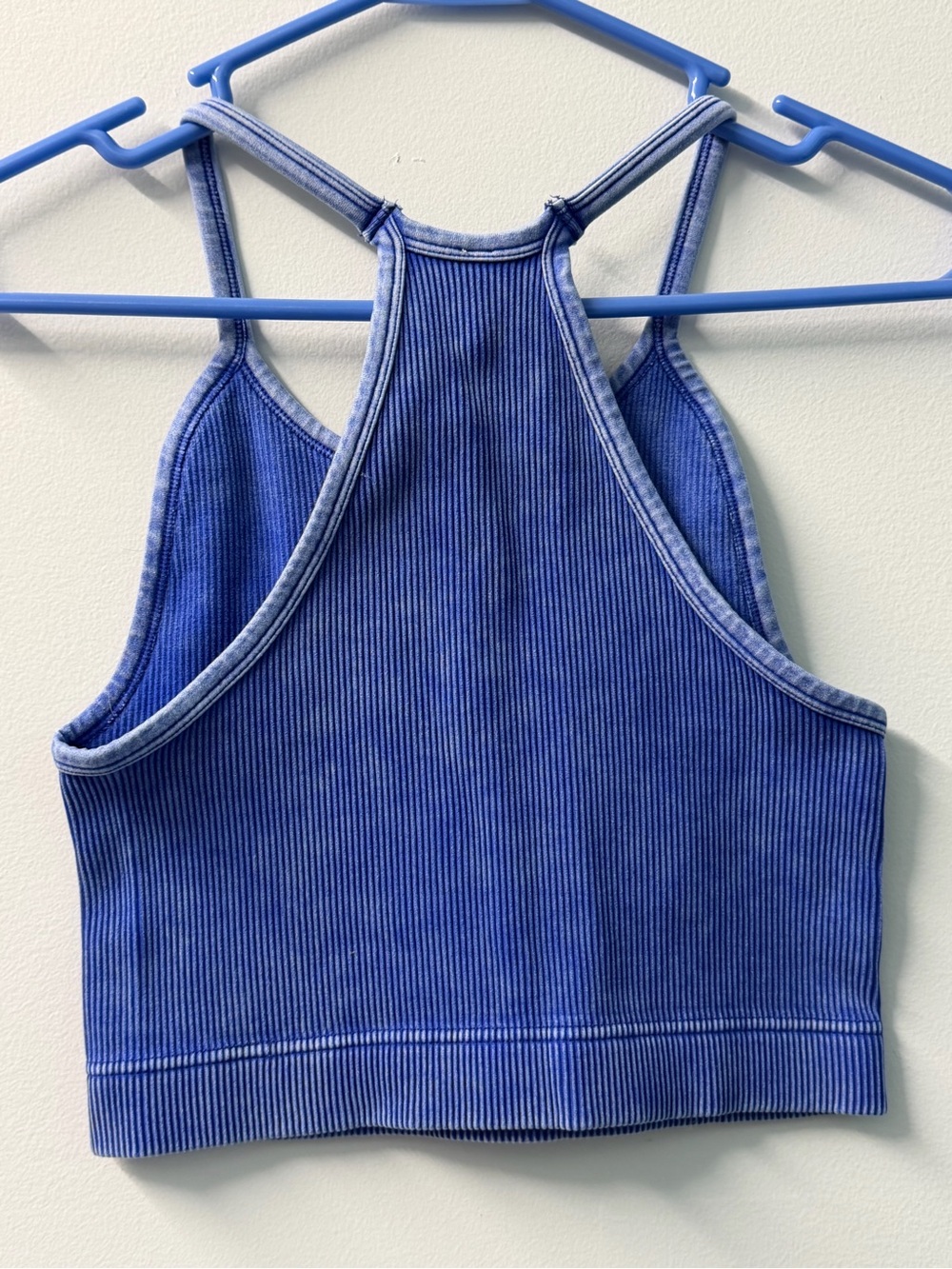 Zenana Outfitters Blue Ribbed Racerback Crop Tank Top - Picture 2 of 6